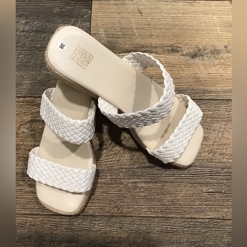 White Braided Wedge Sandals size 8 1/2 -9